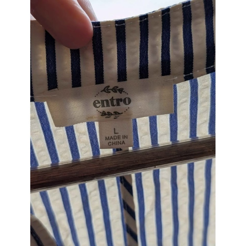 Entro Blue & White Striped Ruffle Sleeve Maxi Dress  Cutout Back, Tiered Skirt L - Picture 8 of 10
